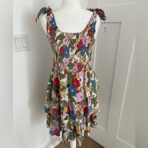 THML Multicolor floral printed tie strap dress Boho  Asymmetric Flare Sz S *R22
